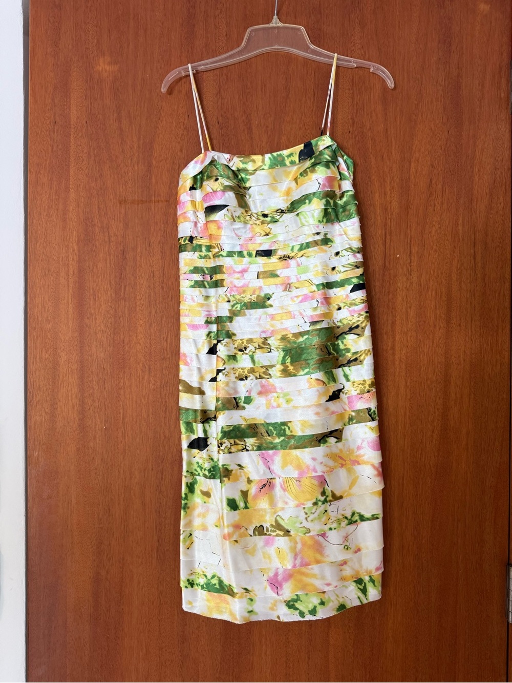 JS Collections Floral Satin Slip Dress in White, Green & Pink
